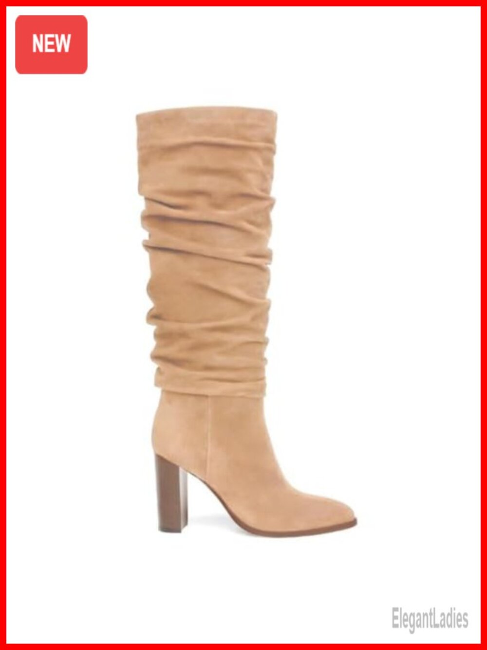 Women's Knee High Slouchy Boots with Chunky Block Heel and Side Zipper